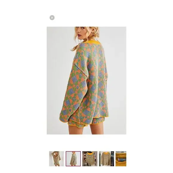 Free People FP Beach Malibu Pattern Sweater Short Set Poppy Field Large New - Picture 2 of 4